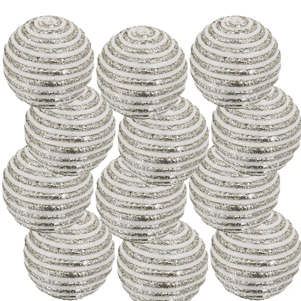 Set of 12 Silver Christmas Ball Ornaments - 3.9 Inch Decorative Balls
