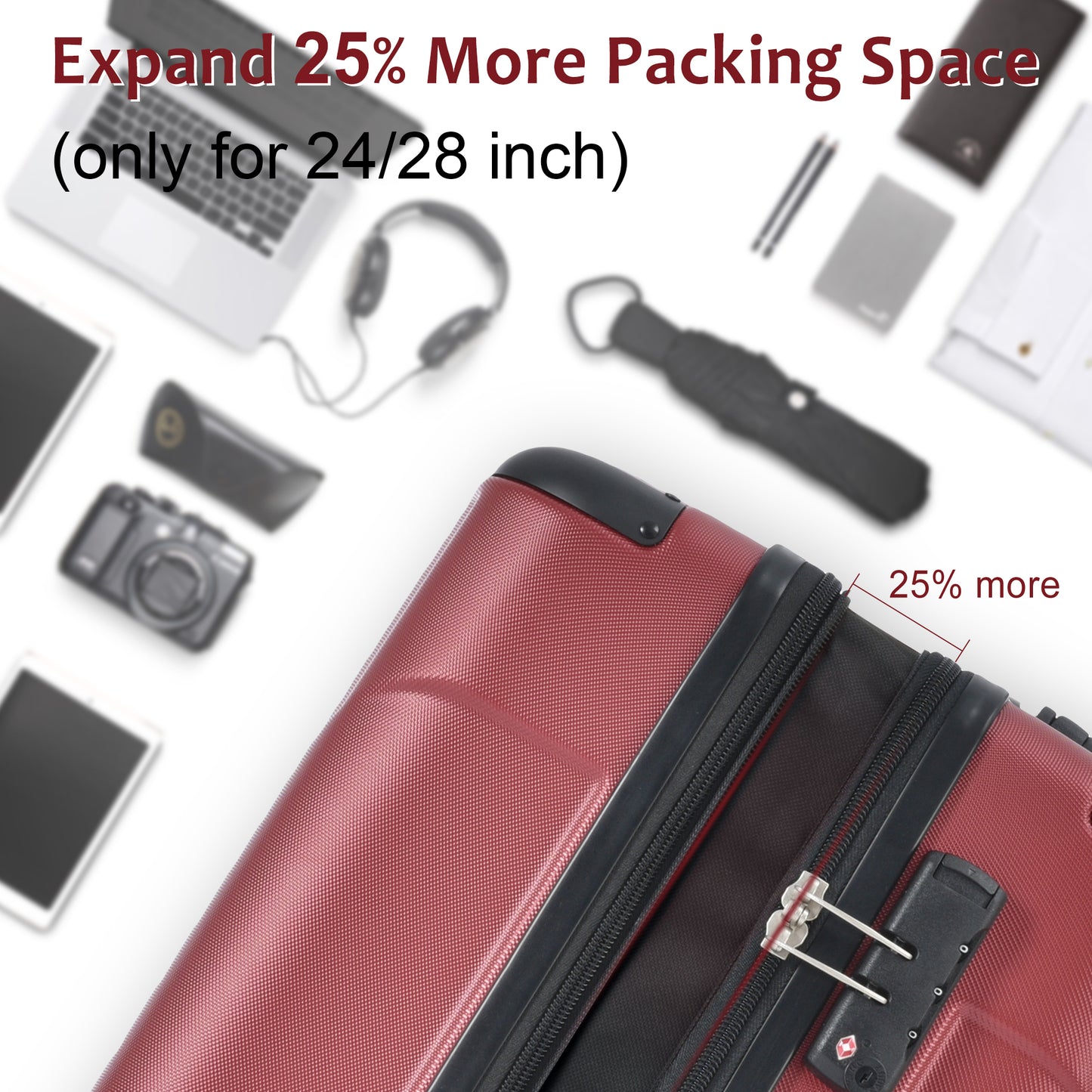 28-Inch Expandable Hardshell Luggage - Lightweight Red Suitcase