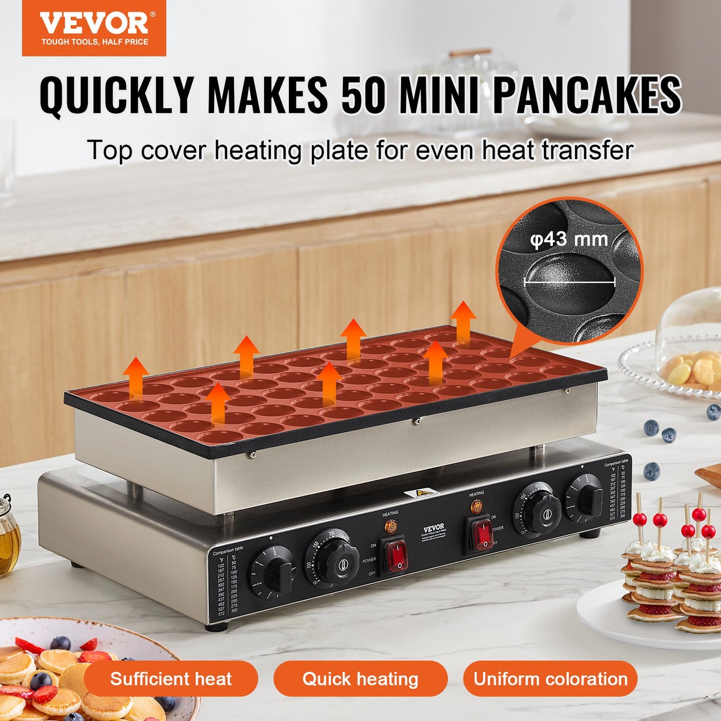 50PCS Mini Dutch Pancake Maker Commercial Dorayaki Baker 1700W - Kitchen Appliance