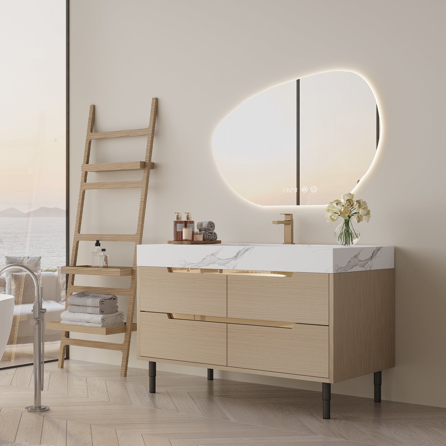 35.4" Modern Bathroom Vanity with Undermount Sink - White Wood