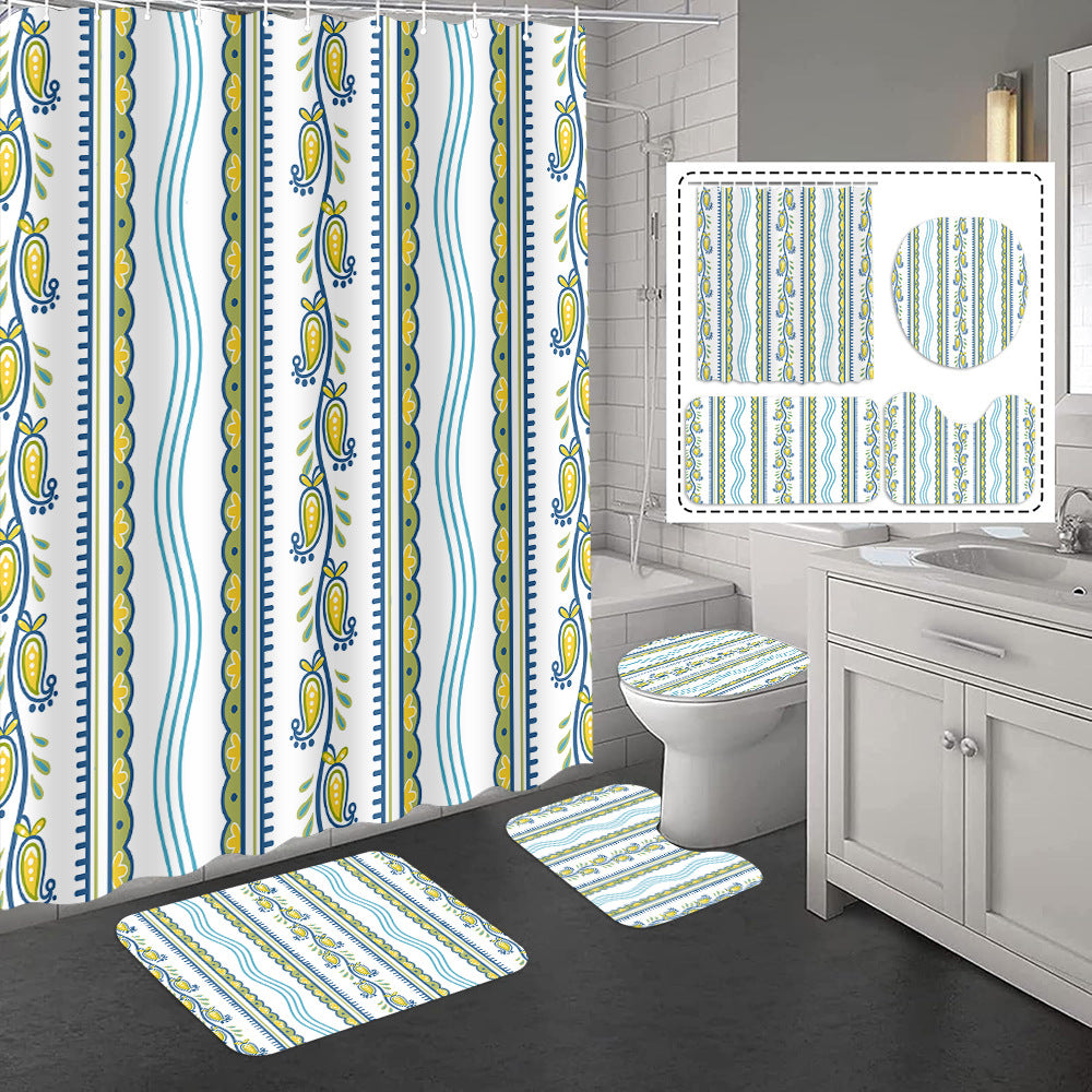 Bathroom Shower Curtain and Floor Mat Set - Polyester, Anti-slip, Modern Style