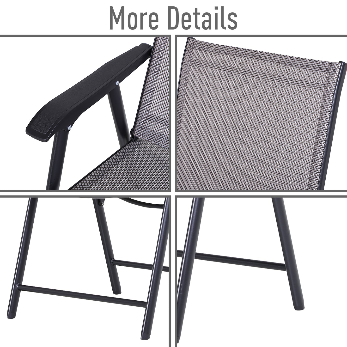 Set of 4 Outdoor Folding Chairs - Stackable Metal Frame, Gray