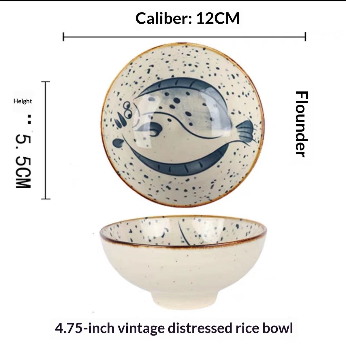 Japanese-Style Ceramic Tableware Retro Sesame Dot Pattern Bowl - Home Kitchen