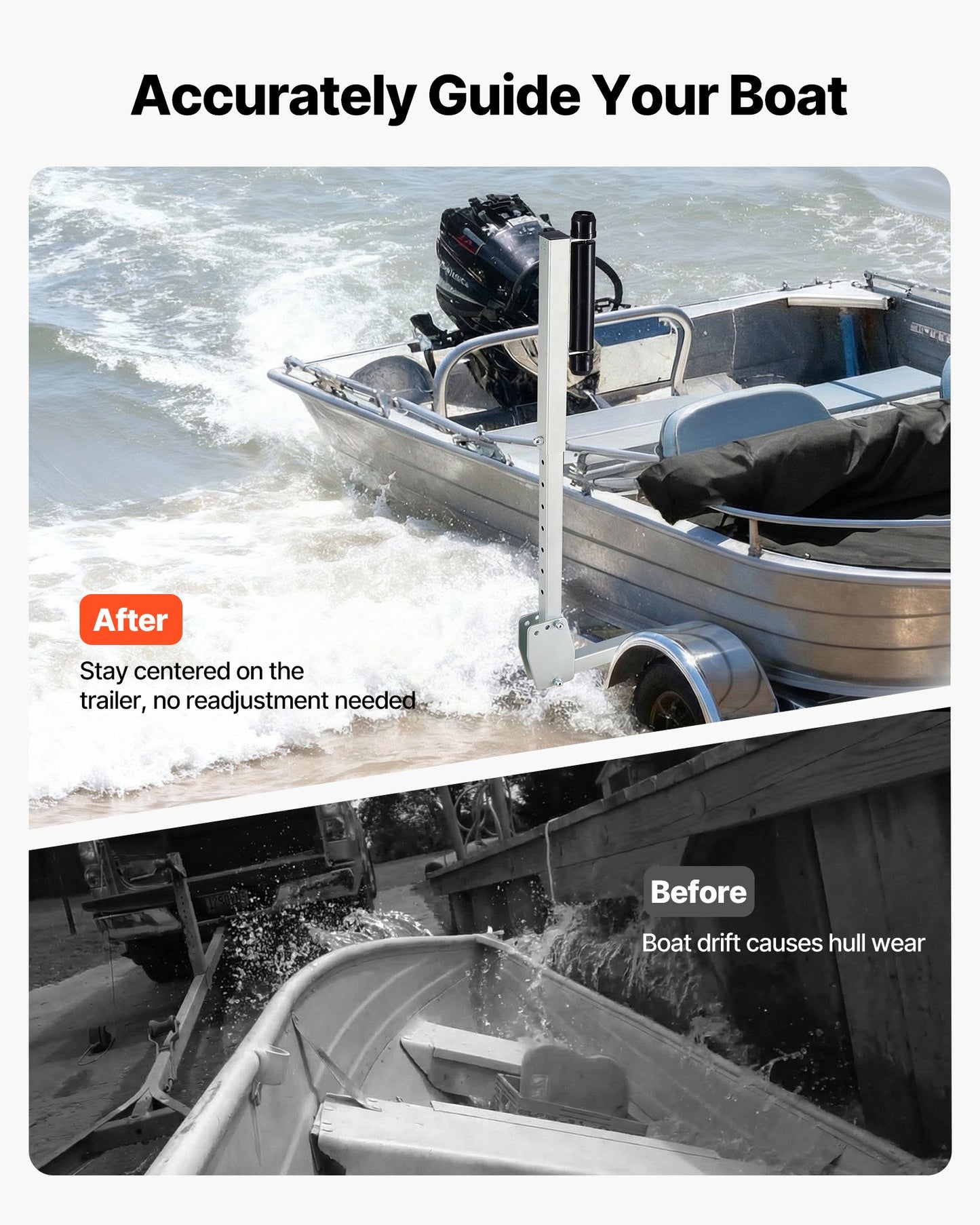 Adjustable Boat Trailer Guides 27.6-41.3 Inch Steel Roller Guides for Larger Fishing Boats