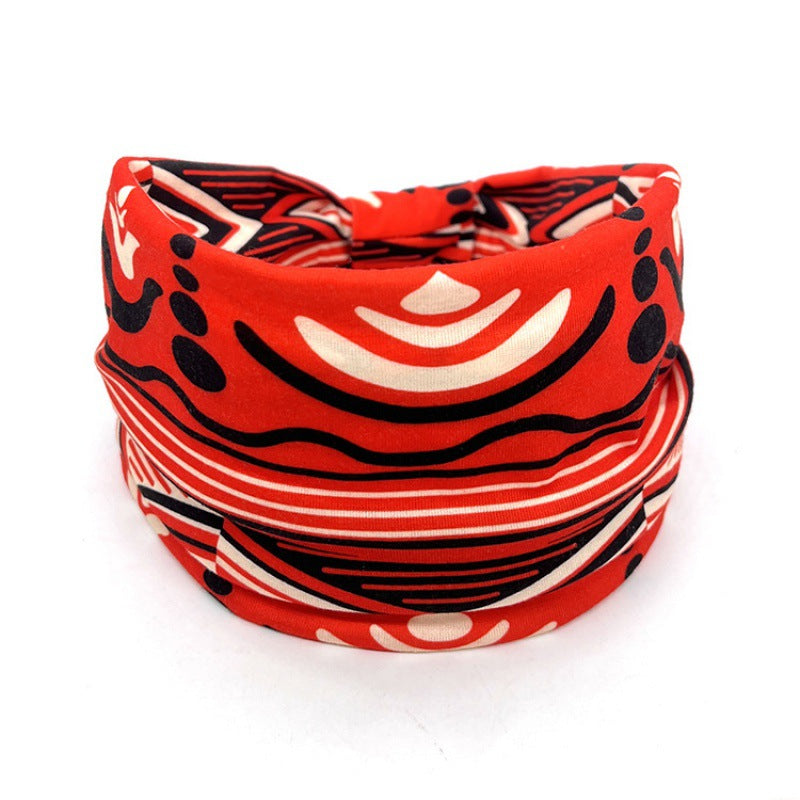 Wide-Brimmed Yoga & Cycling Headband with Printed Pattern - Bohemian Style