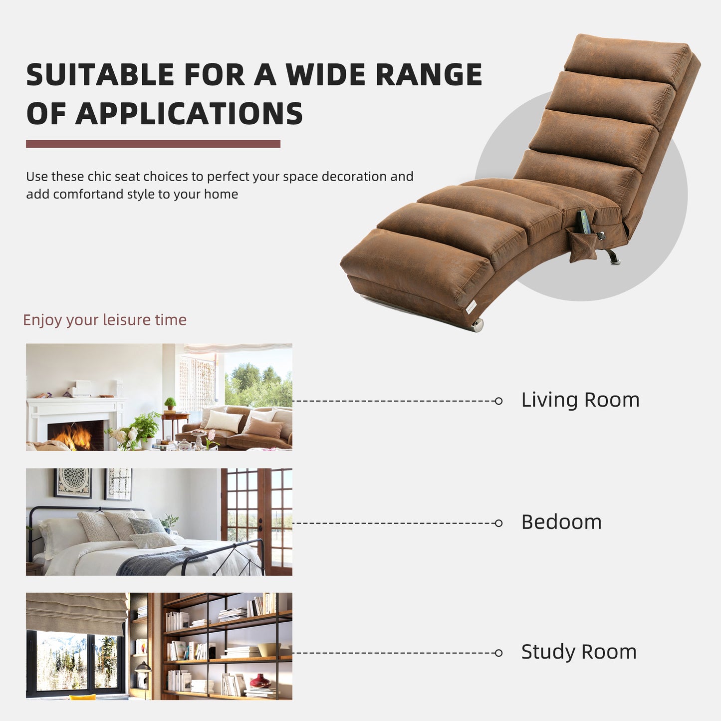 Luxury Upholstered Chaise Lounge Chair with Vibration - Coffee
