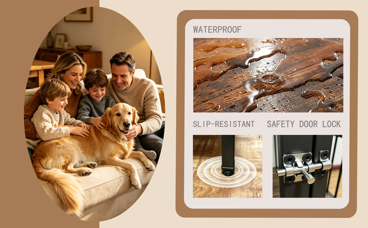 Wood Grain Dog Cage with Rotating Bowl and Silicone Safety Material - Pet Guardrails