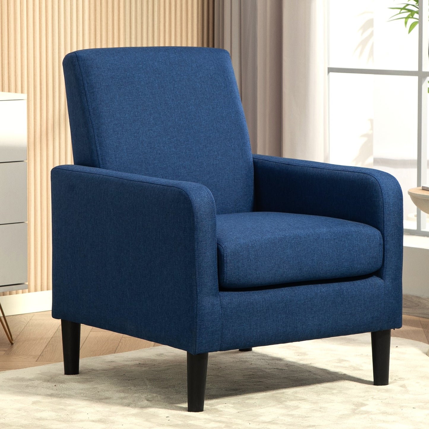 Faux Linen Upholstered Accent Chair, Modern Armchair With Solid Wood