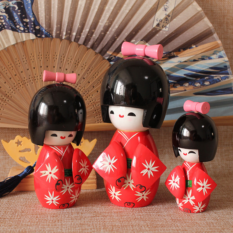 Japanese-Style Kimono Doll for Sushi Restaurant Decor - Handmade Wooden Figurine