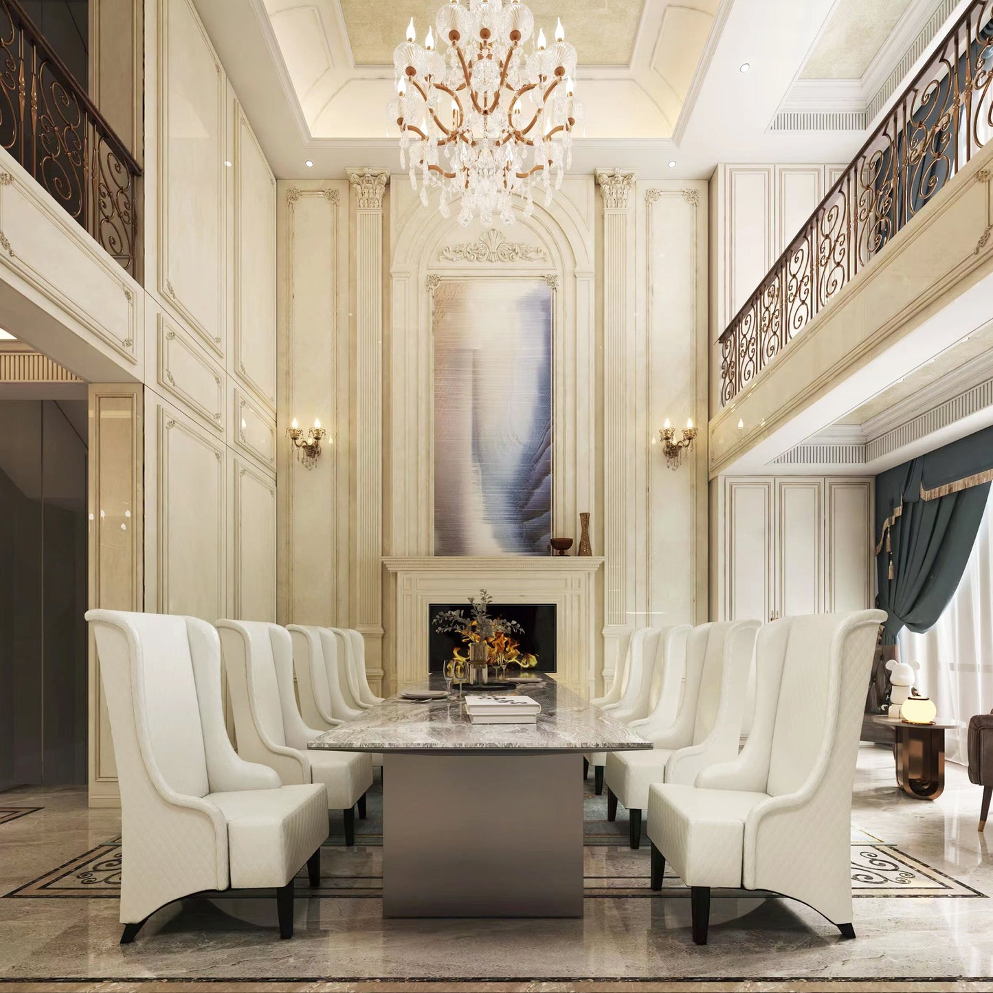 High-Back Faux Leather Accent Chair - White Wingback Design