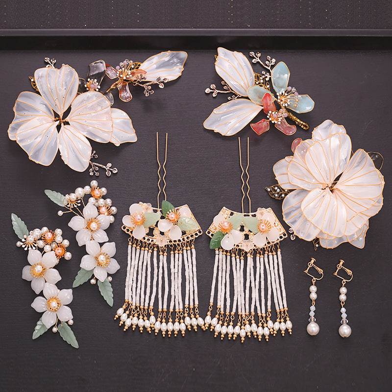 Bridal Hair Crown with Fringe - Ancient Style Flower Headdress