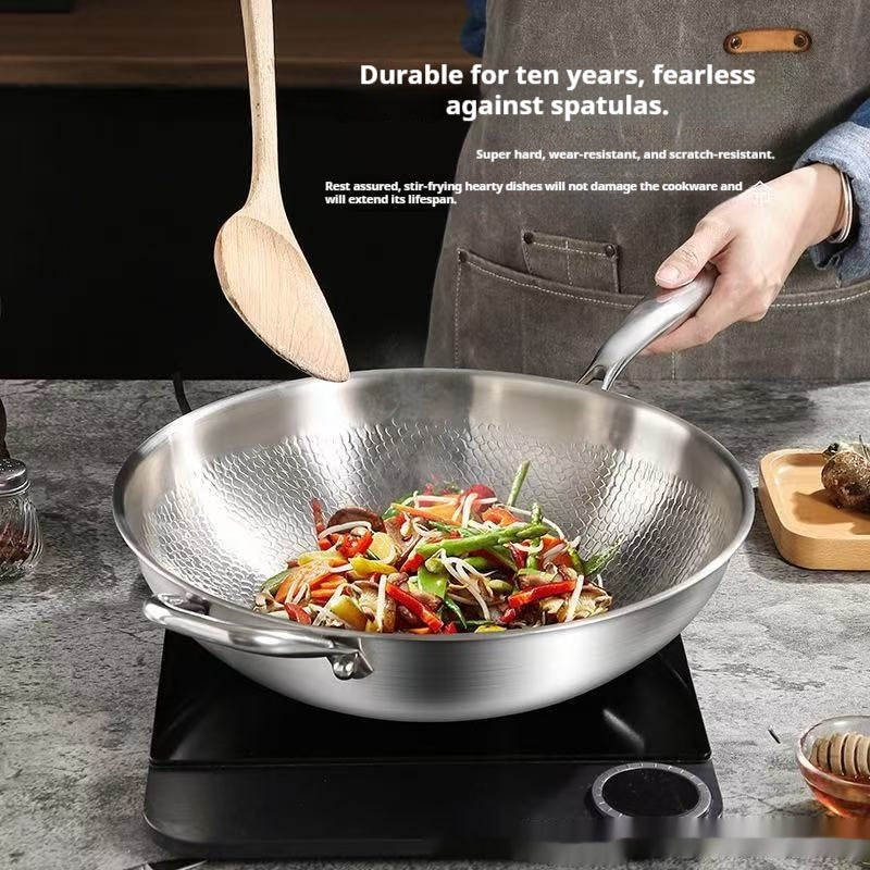 Titanium Alloy Flat-Bottom Wok with Lid - German Quality, 26-30cm Cooking Pan