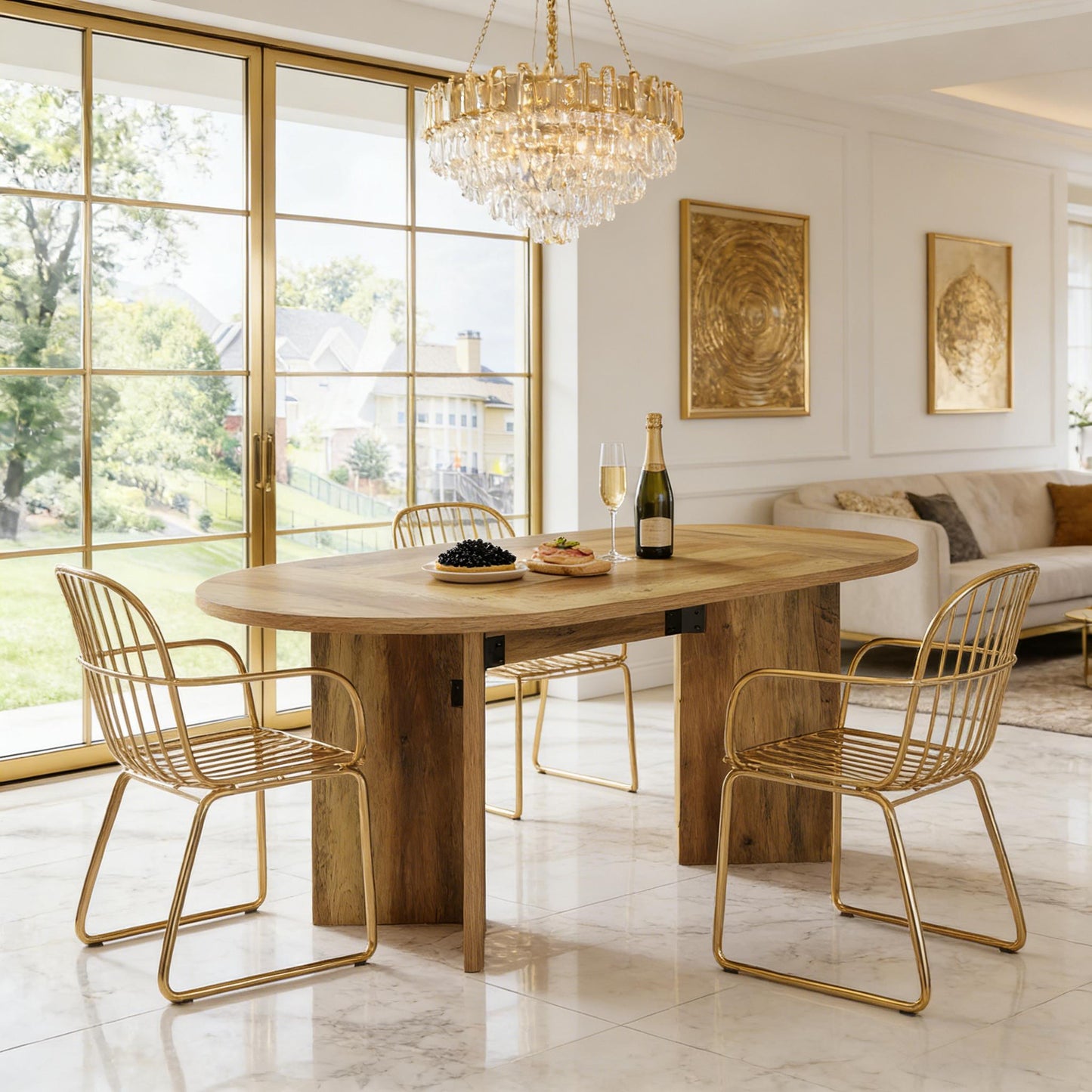 Spacious Oval Kitchen Table - Brown Farmhouse Design