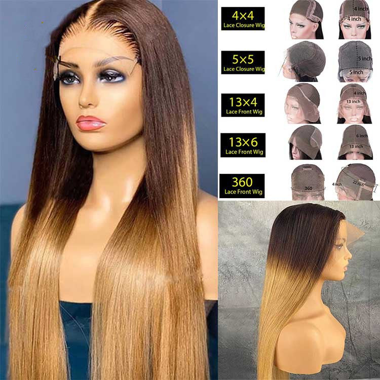 Women's Real Hair Gradient Wig with Lace Headgear - 150/180 Density, 18-24 Inches