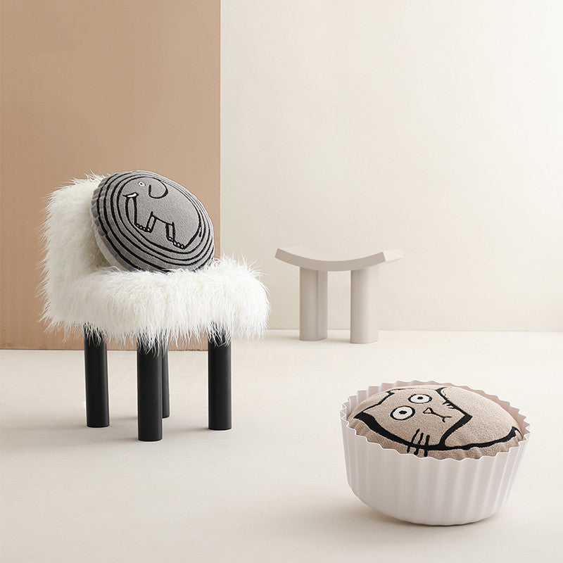 Round Cat Cushion Cover - Cute Cartoon Sofa Pillowcase for Living Room