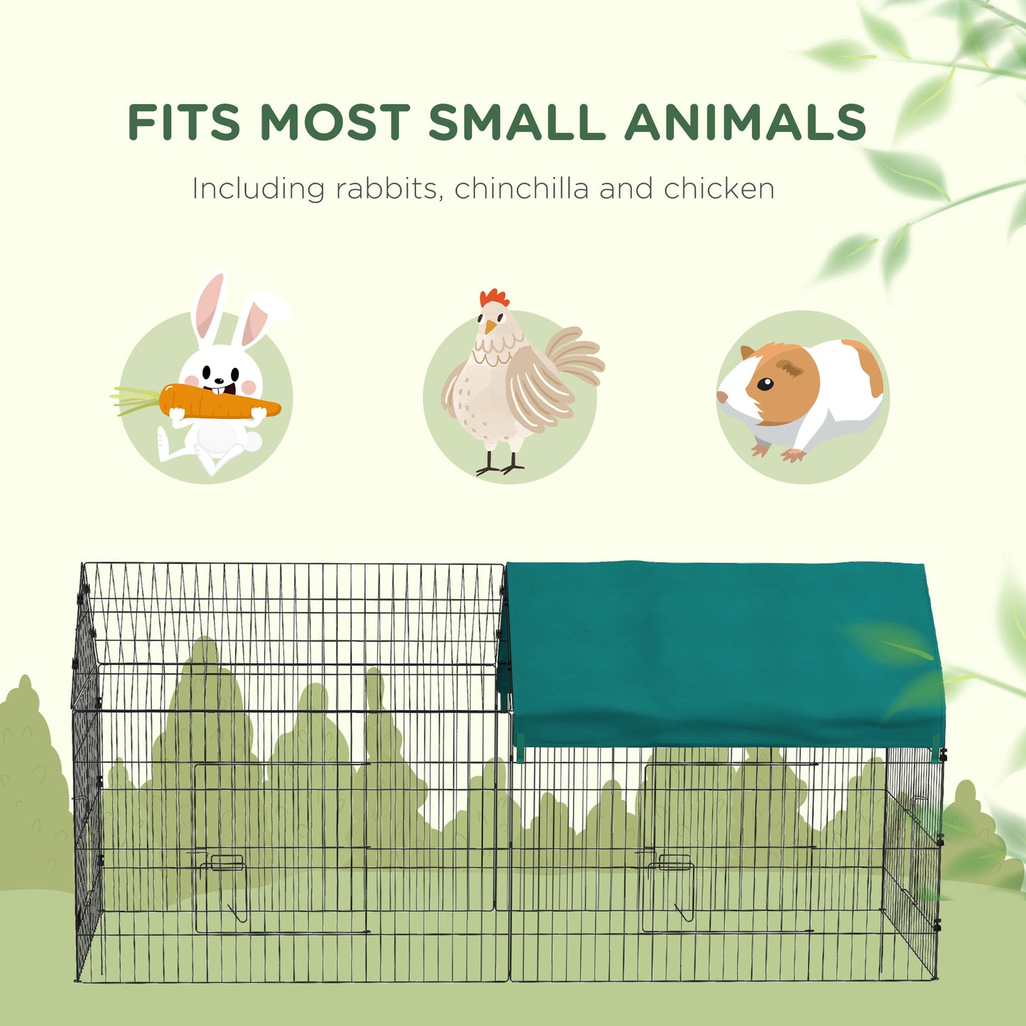 87-Inch Small Animal Playpen with Roof for Rabbits, Chickens, Chinchillas - Indoor & Outdoor Green