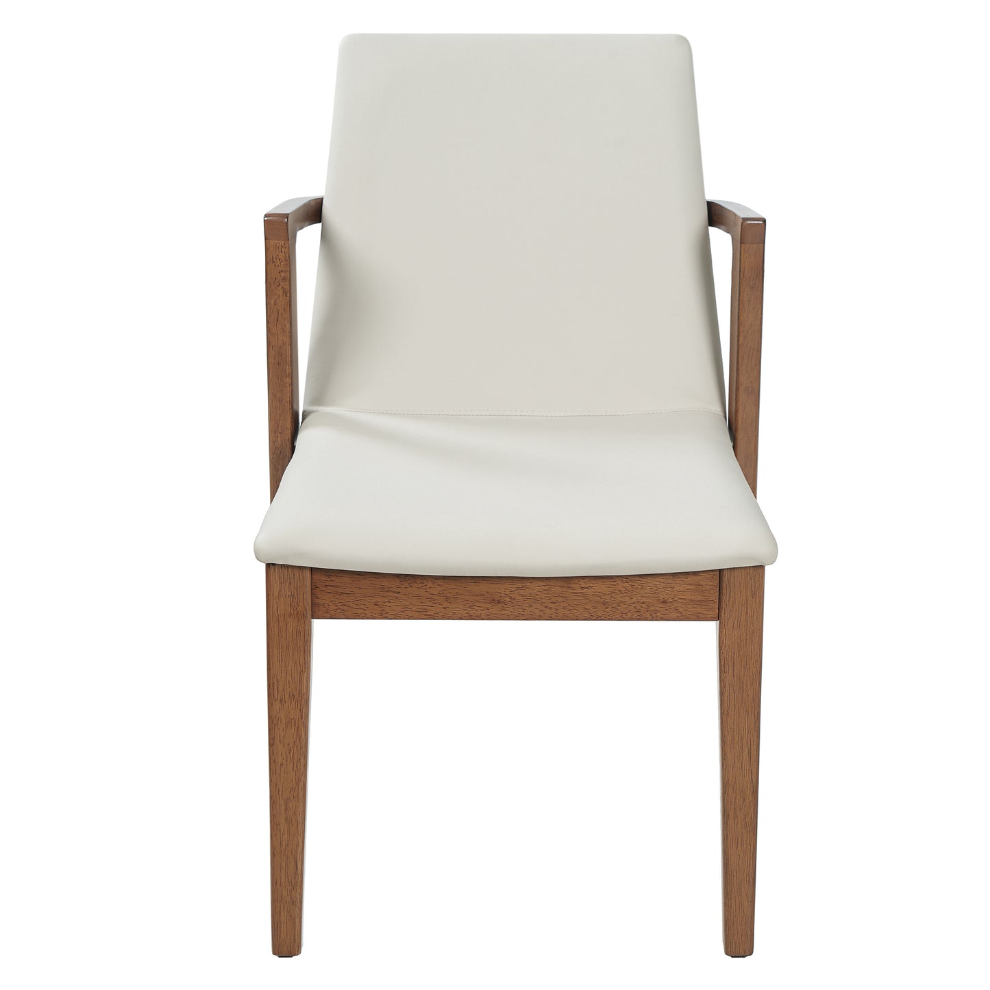 Mid-Century Modern Dining Chairs Set of 2 - Beige PU Upholstered