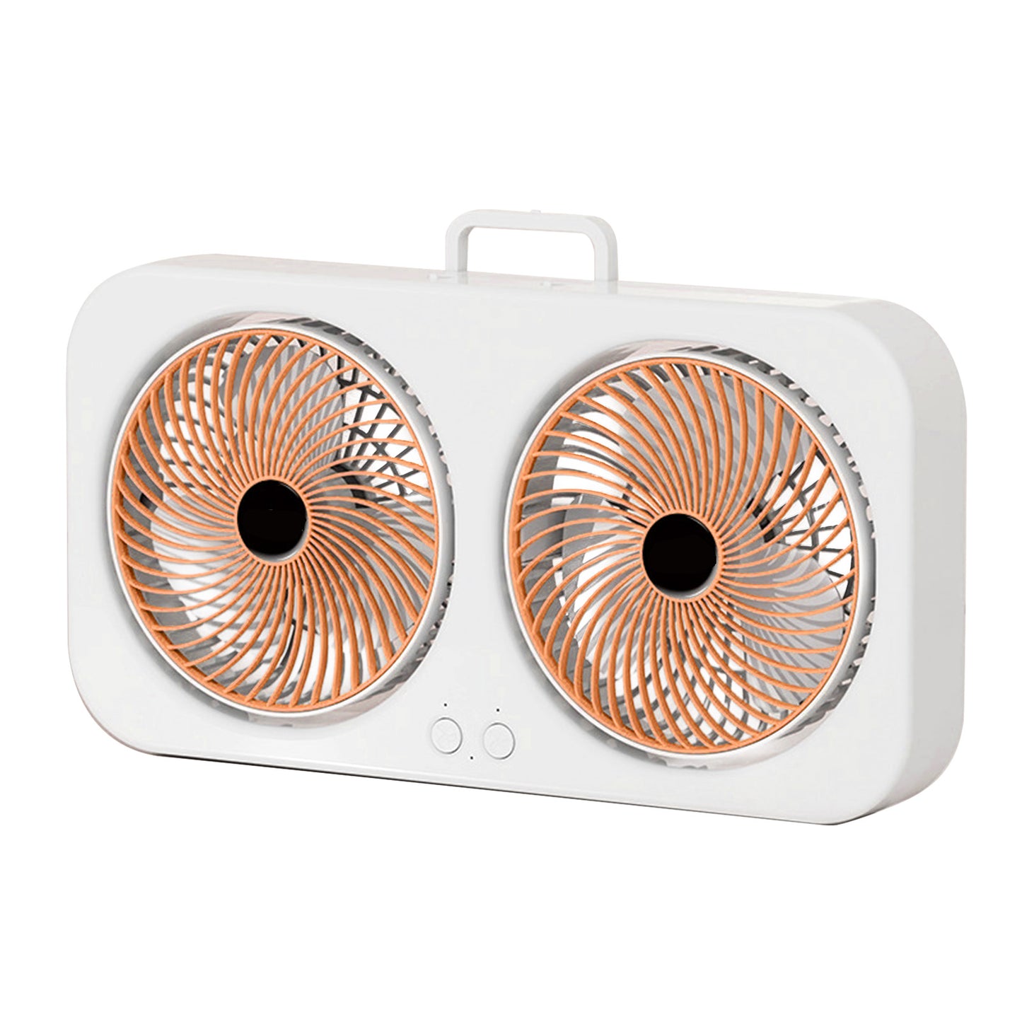 Silent USB Rechargeable Dual Fan with Multi Speed Control - Orange