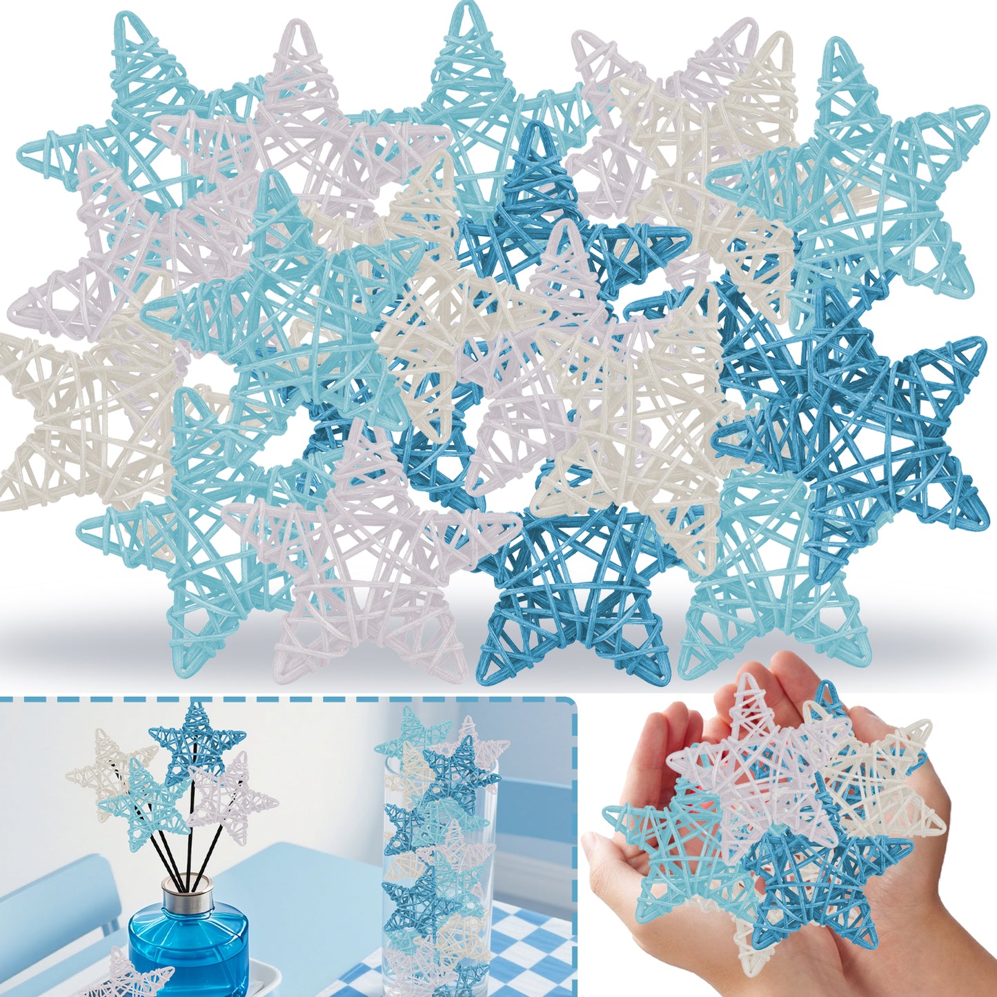 24 Pcs Blue Ocean Theme Wicker Rattan Balls - 6cm