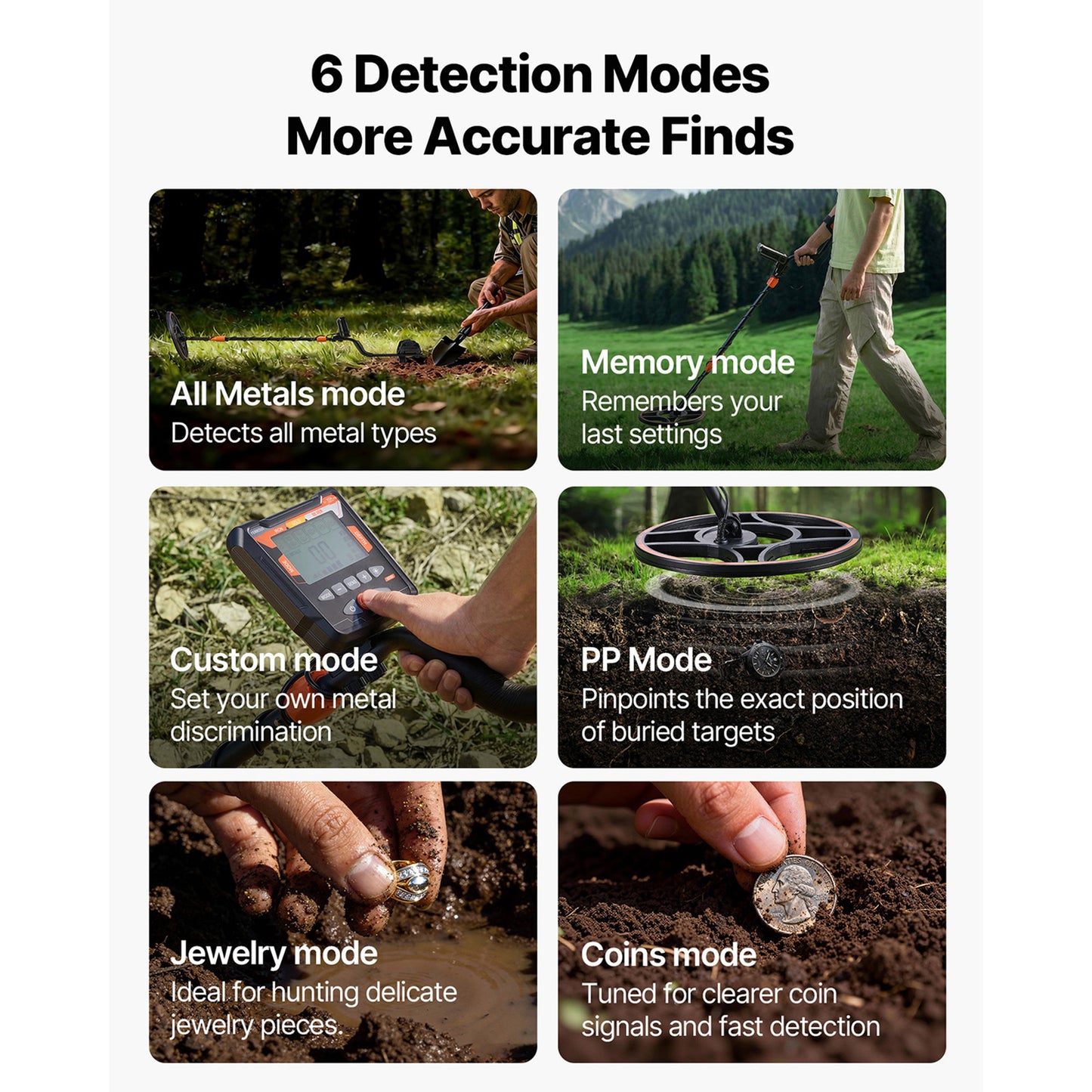 Professional Metal Detector for Adults, Gold & Treasure Hunting, Waterproof IP68 Search Coil, 6 Search Modes, Adjustable Length