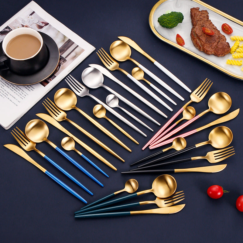 Stainless Steel Dinnerware Set - Thick Portuguese Cutlery, Silver Finish