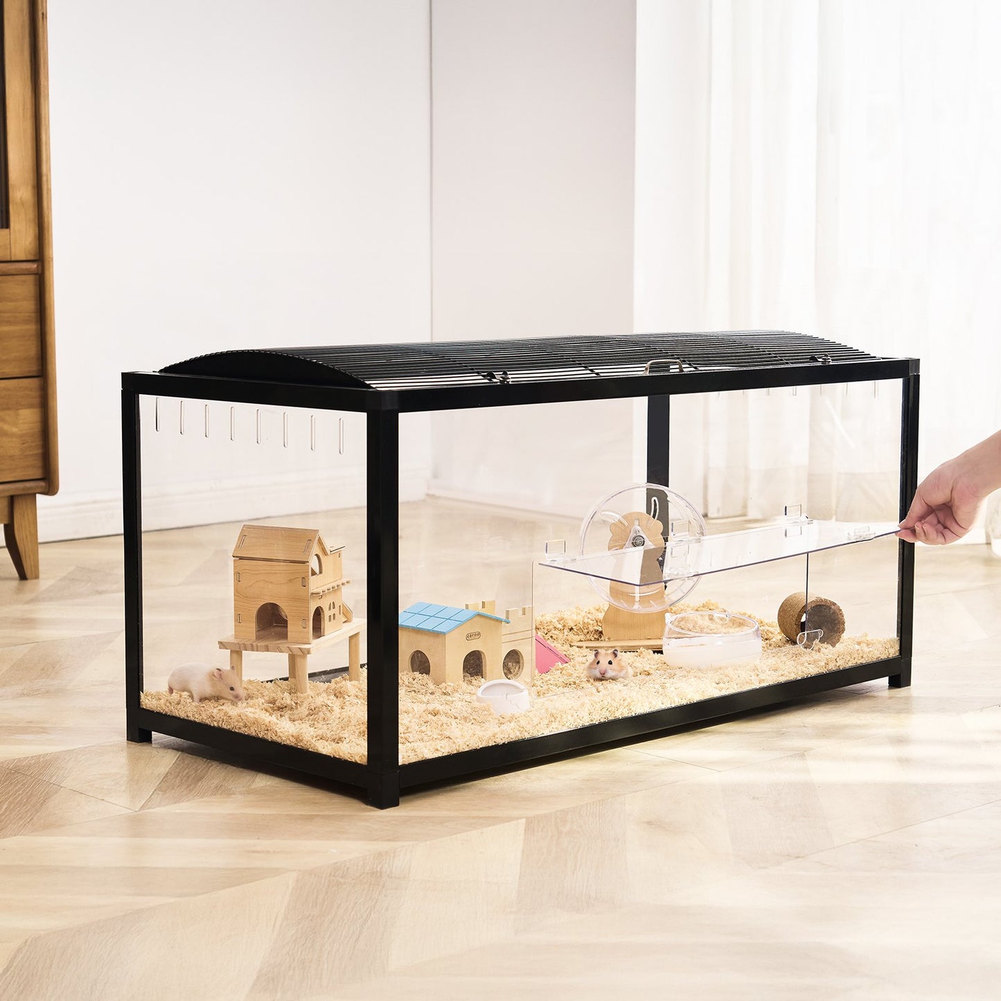 Clear Hamster Cage Habitat 37.8in Small Animal House with Ventilation - Black