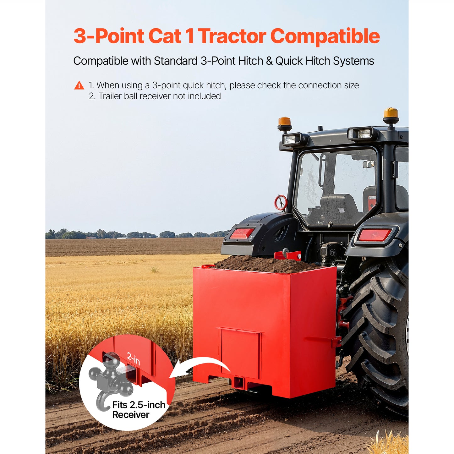 Heavy-Duty Tractor Ballast Box 800 Lbs Capacity with 2 Inch Hitch Receiver