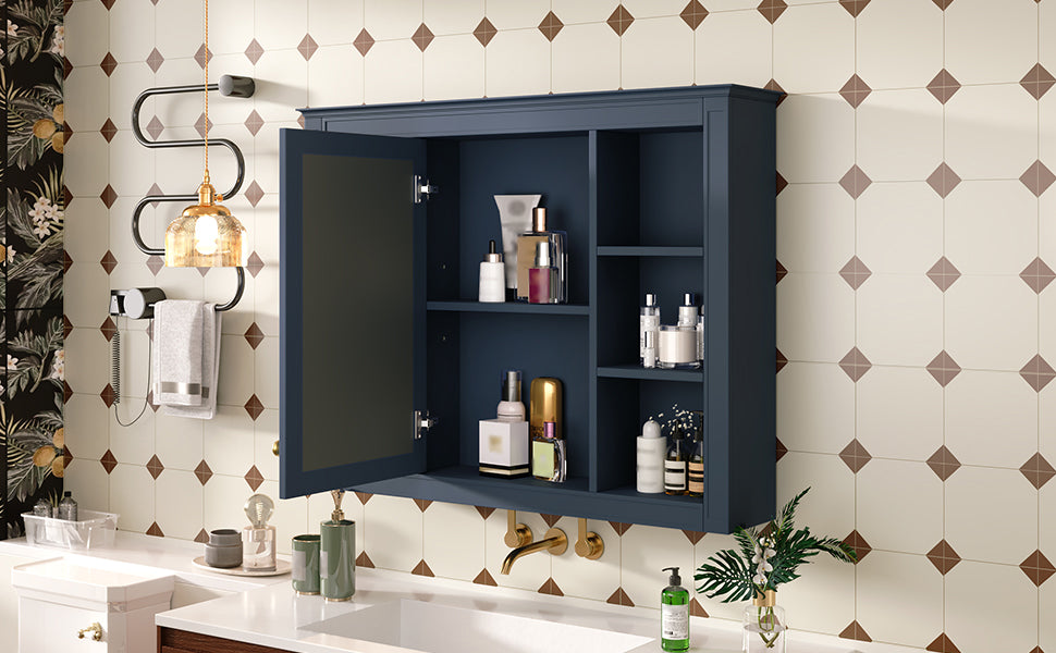 35'' x 28'' Wall Mounted Bathroom Storage Cabinet with Mirror - Blue