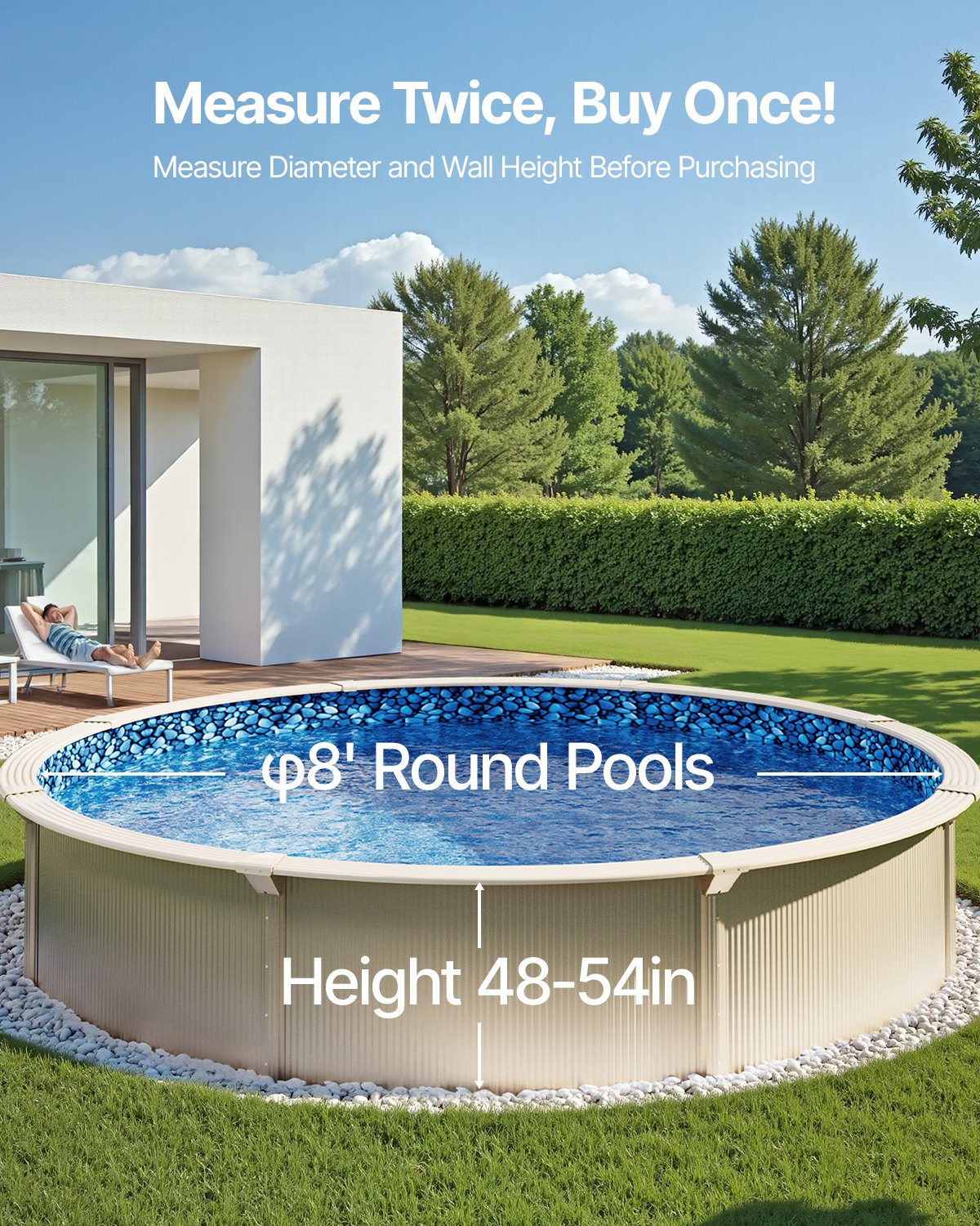 8ft Round Pool Liner with 54-inch Wall Height - Overlap Style, Blue