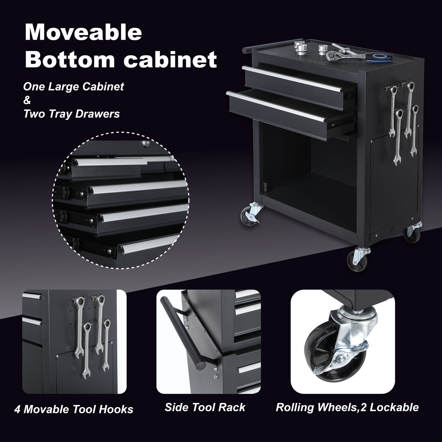 8-Drawer Metal Tool Storage Cabinet with Detachable Top Toolbox and Lockable Wheels
