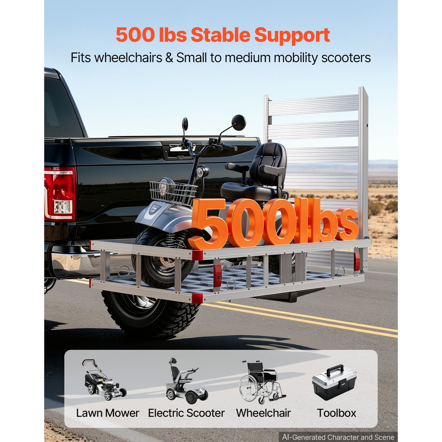 Hitch Mount Wheelchair Carrier with Folding Ramp 500LBS for SUVs & Trucks