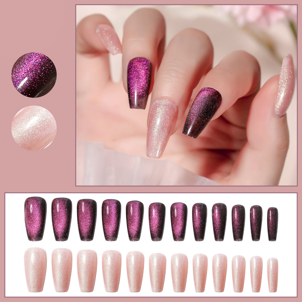 Smoke Purple Starry Sky Nail Patches - 24pcs with Jelly Glue