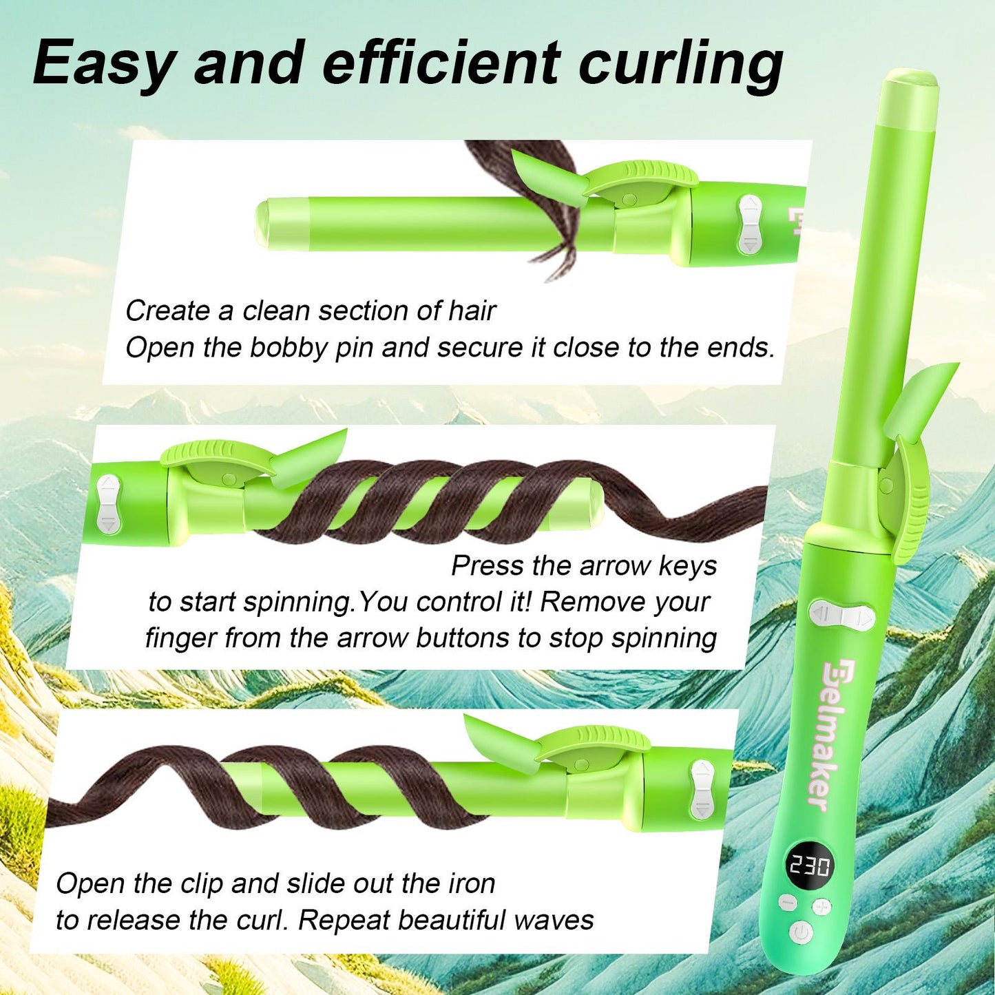 Rotating Ceramic Curling Iron - 1-Inch Barrel with Auto Shut-Off