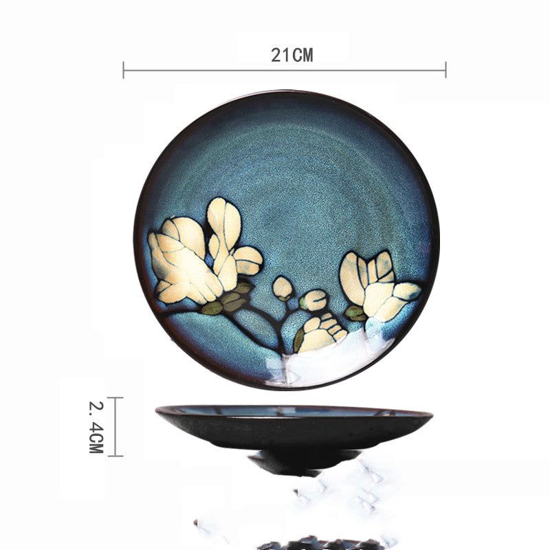 Ceramic Hand-Painted Western Style Breakfast Plate 8 Inch Microwave Safe