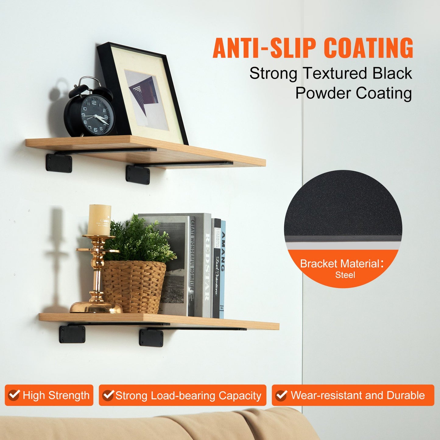Heavy Duty Floating Shelf Brackets - 10"L x 4"W, 6 Pcs, 160 Lbs Capacity, Matte Black