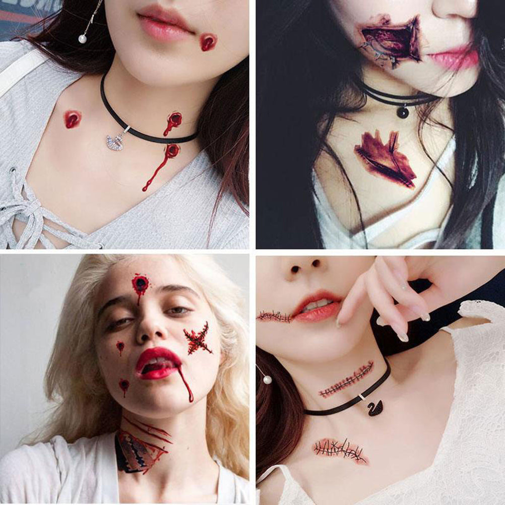 Realistic Temporary Scar Tattoos - Bloody Wound Face Decals for Halloween