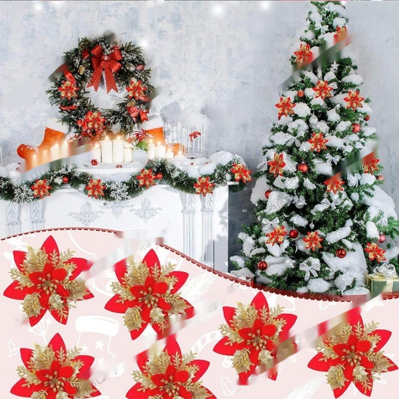 Gold Powder Artificial Flower 14cm Christmas Decorative Flower Set