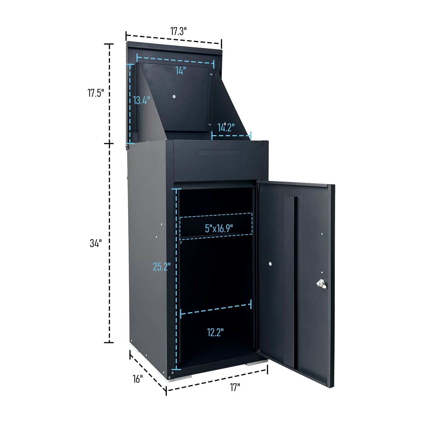 Lockable Steel Package Delivery Box with Mail Compartment - Large Outdoor Porch Mailbox