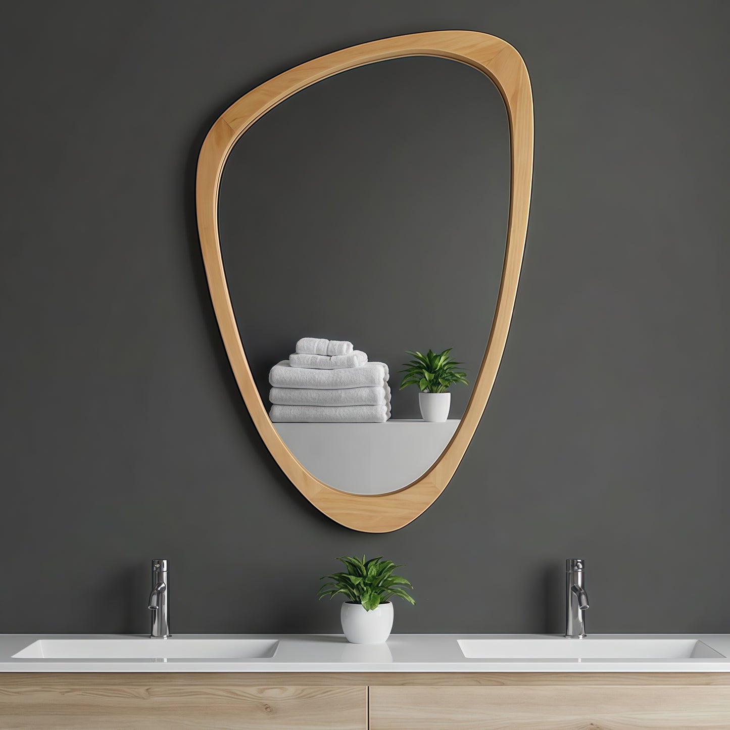 20"x30" Irregular Solid Wood Frame Decorative Mirror - Oak