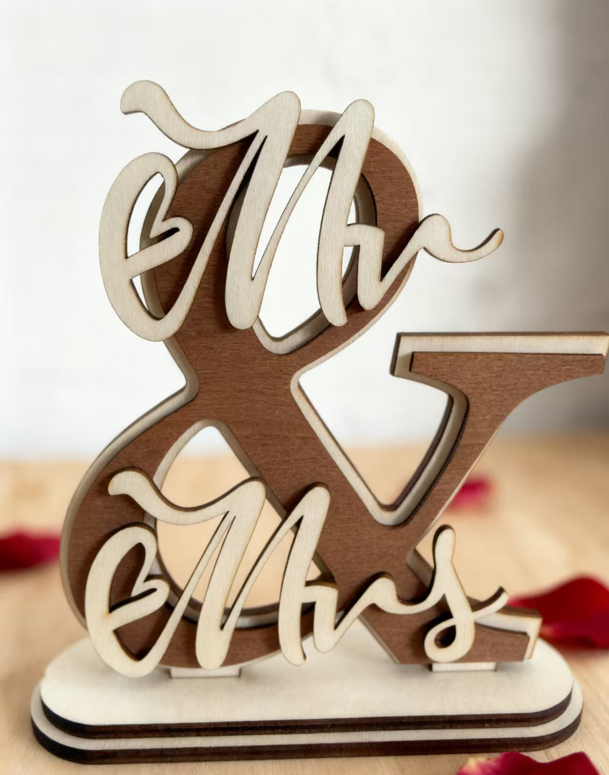 Personalized Wooden Ampersand & Mr Mrs Wedding Table Sign Custom Engraved Couple Names & Date