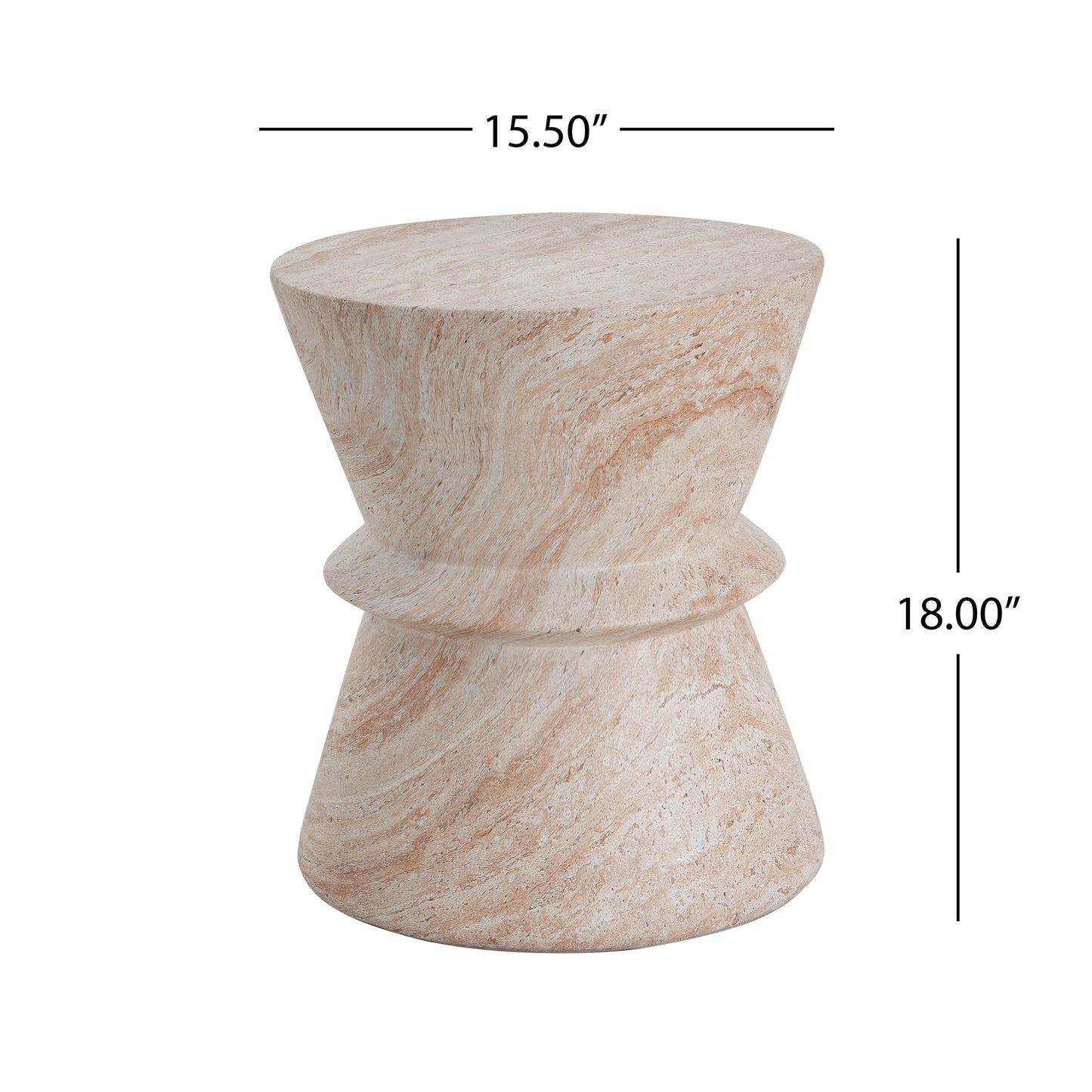 Lightweight Concrete Side Table with Travertine Finish - Beige