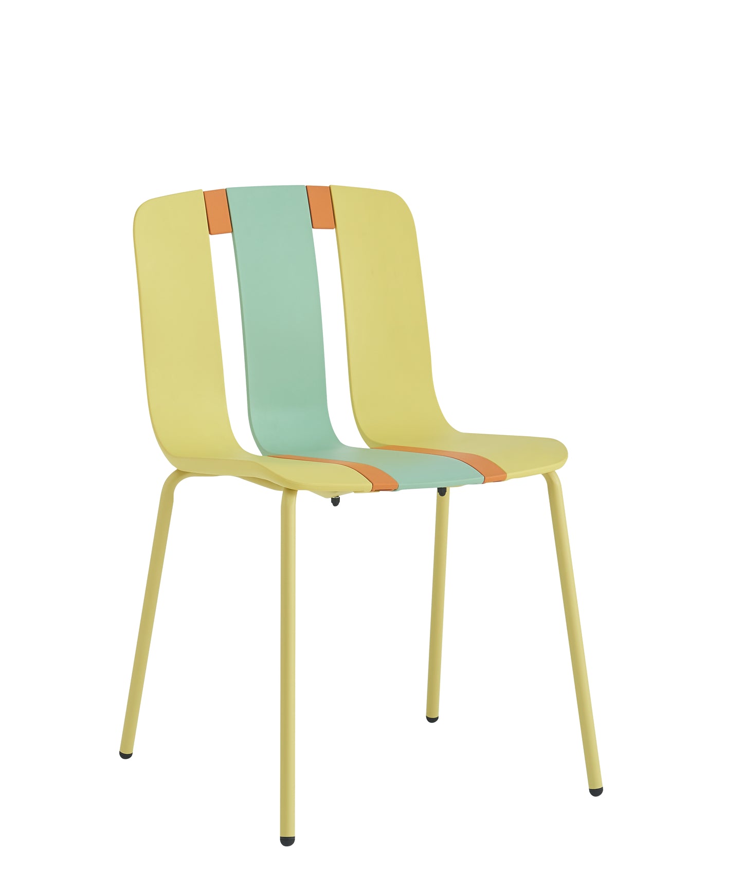 Modern Striped Color Block Chairs Set - 4-Pack with Round Table - Yellow, Orange, Green