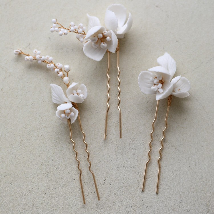 Handmade Ceramic Flower Beaded Hair Forks Hair Accessories Set