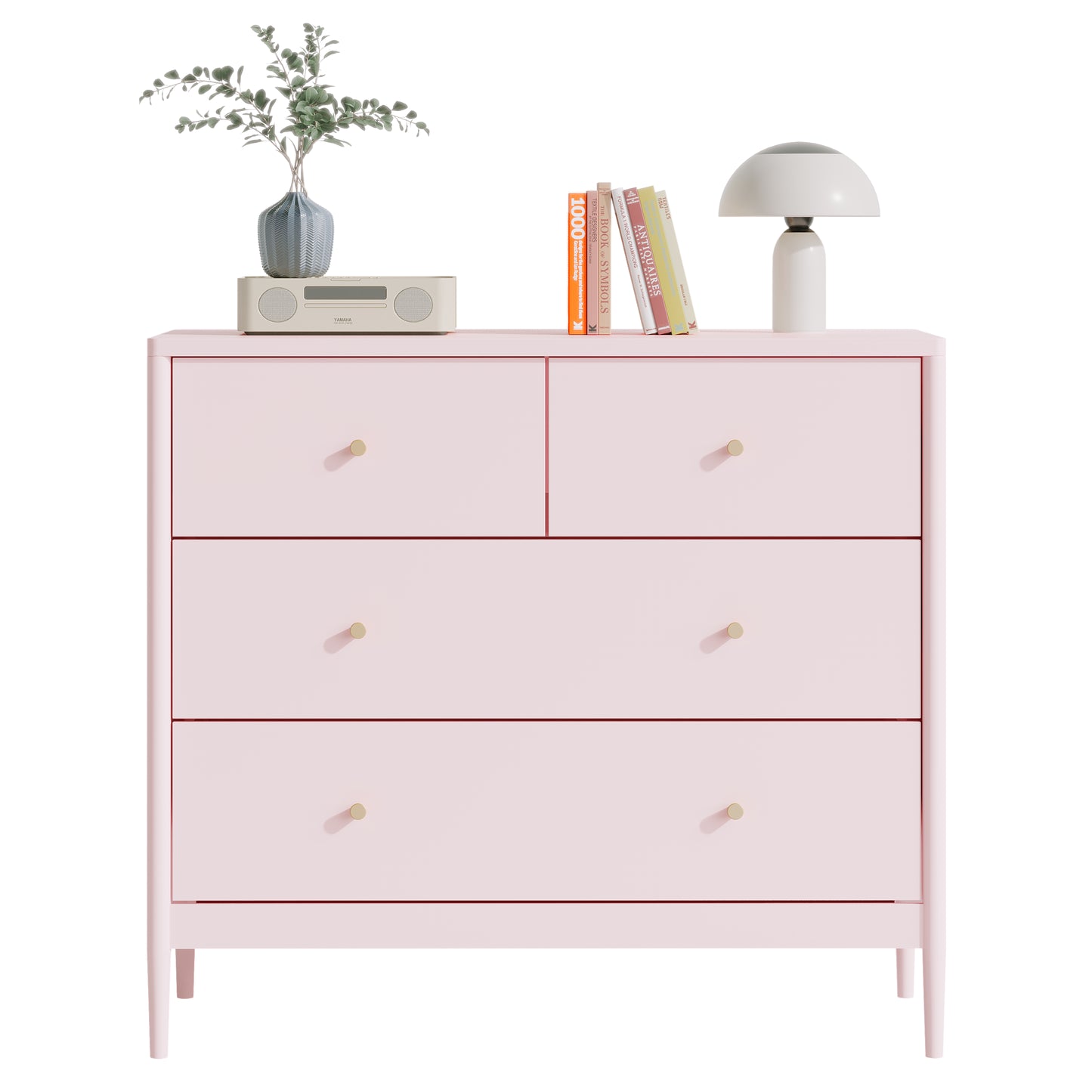 Pink 4-Drawer Wooden Kids Dresser - Modern Storage Cabinet