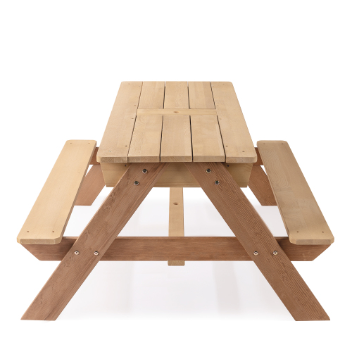 3-in-1 Kids Outdoor Wooden Picnic Table with Umbrella & Sand/Water Kettle
