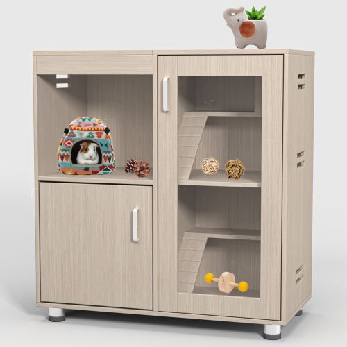 Wooden Guinea Pig Cage with 4 Tiers, Lockers & Acrylic Windows