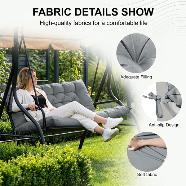 60-Inch Outdoor Swing Cushion - Waterproof, 4-Inch Thick with Backrest, Light Grey
