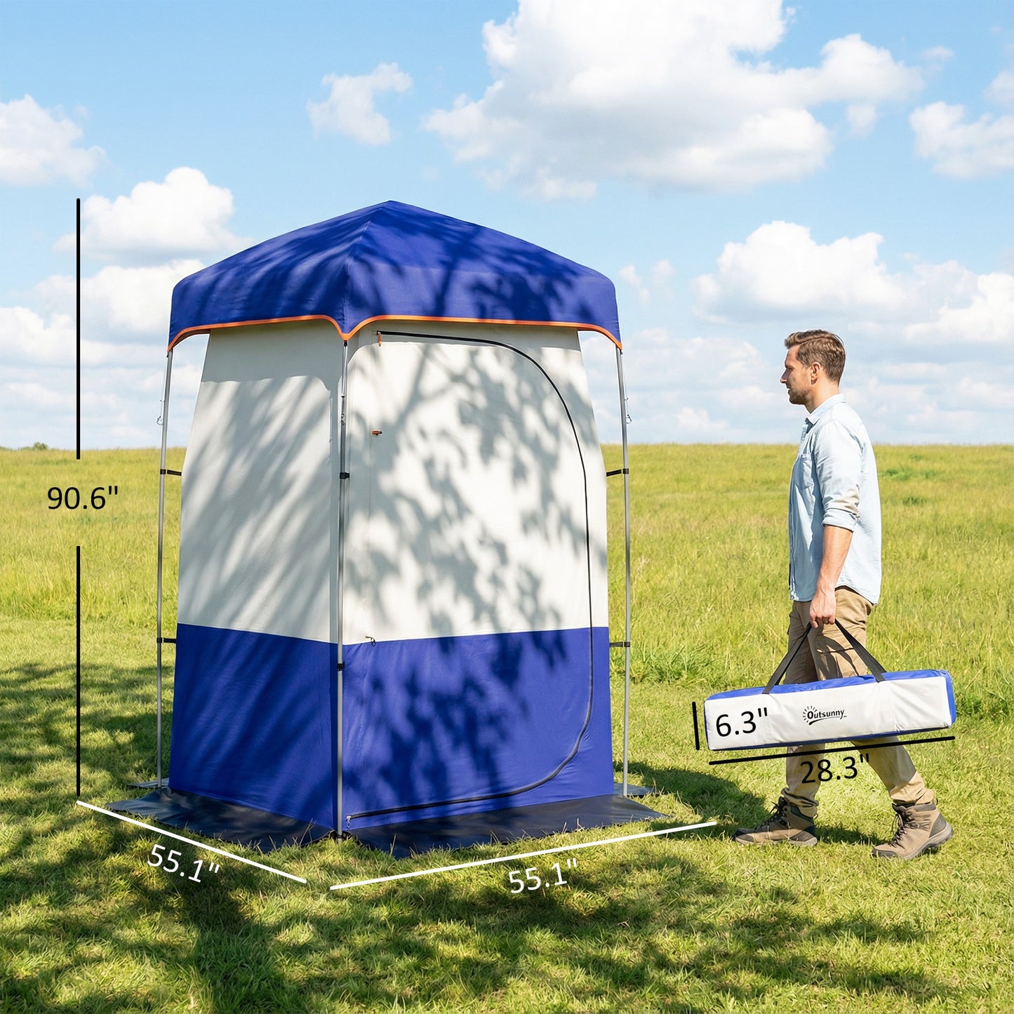 Portable Camping Shower Tent with Solar Shower Bag - Blue