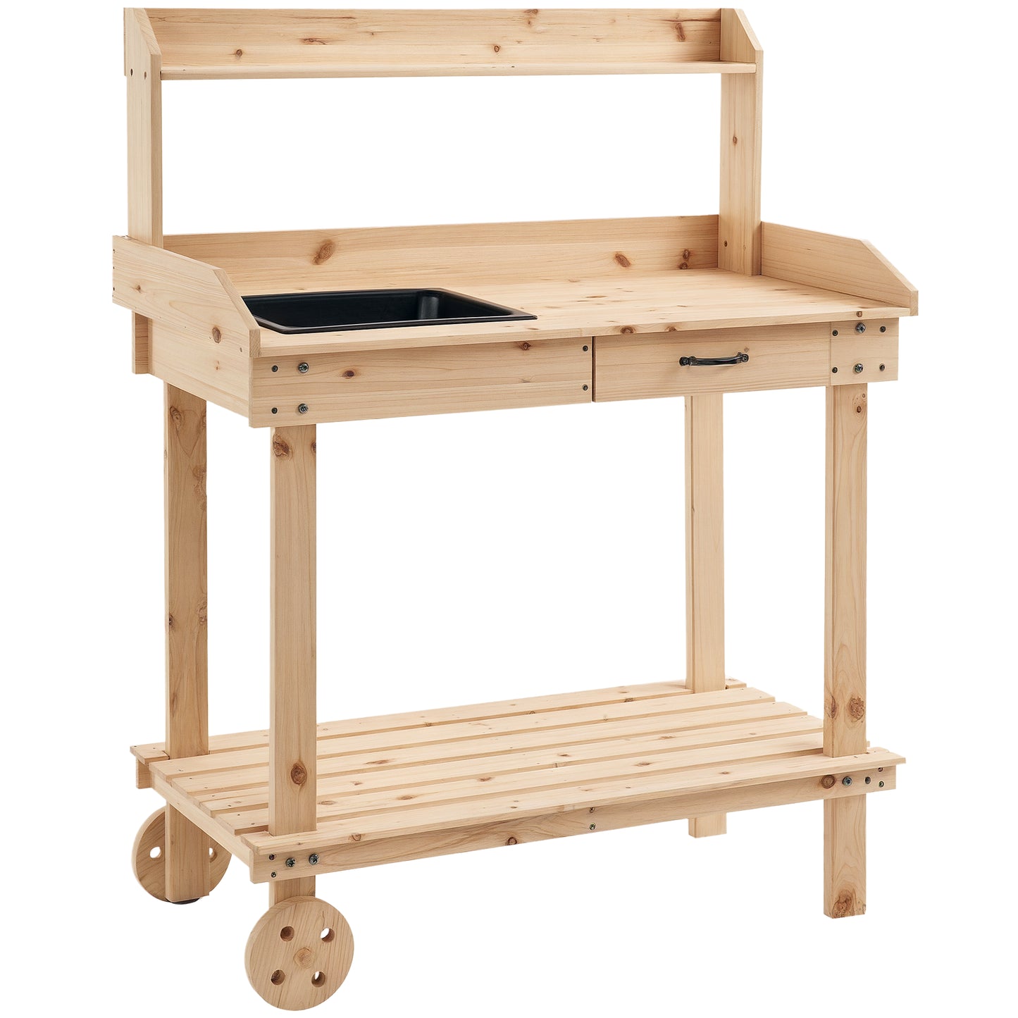 36-Inch Wooden Potting Bench Work Table with Removable Sink & Wheels