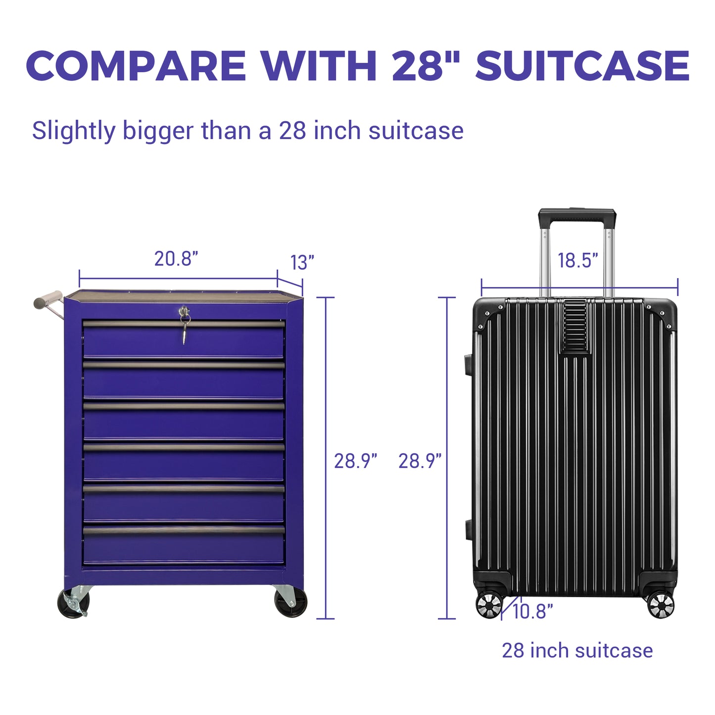 20-Inch Rolling Steel Tool Chest with 6 Drawers, Purple, Ball Bearing Slides